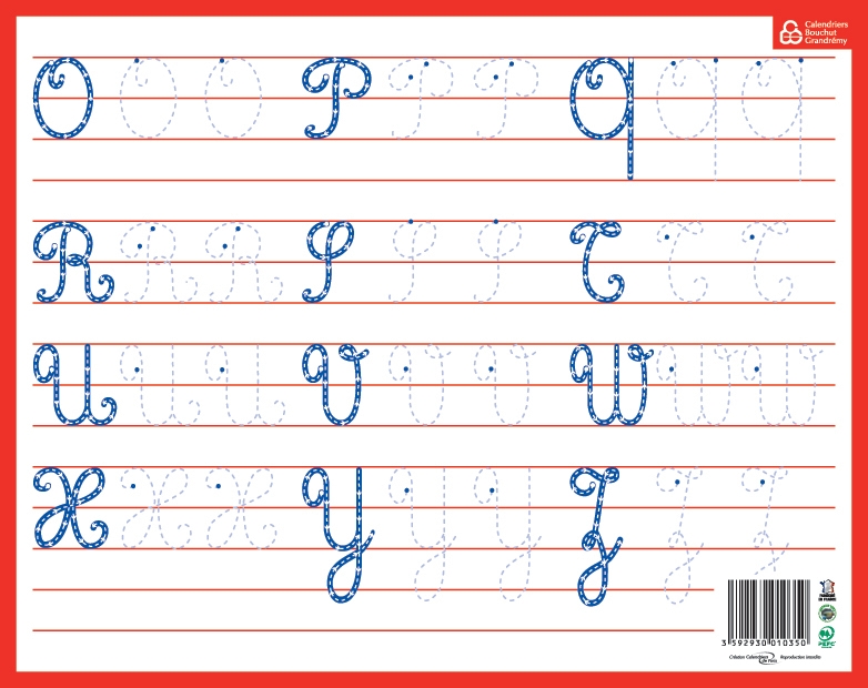Lettres minuscules cursives au tableau seyès